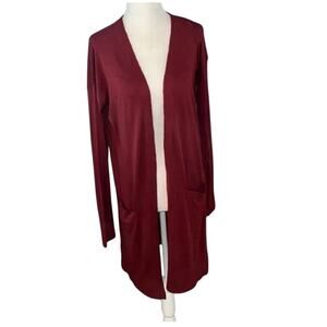 HALOGEN Open Front Pocket Cardigan Red Pomegranate Size medium Full length NEW